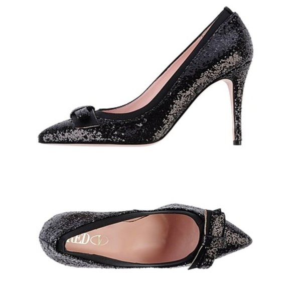 NIB $670 Red Valentino by Valentino Garavani black glitter shoes. IT 41 US 10